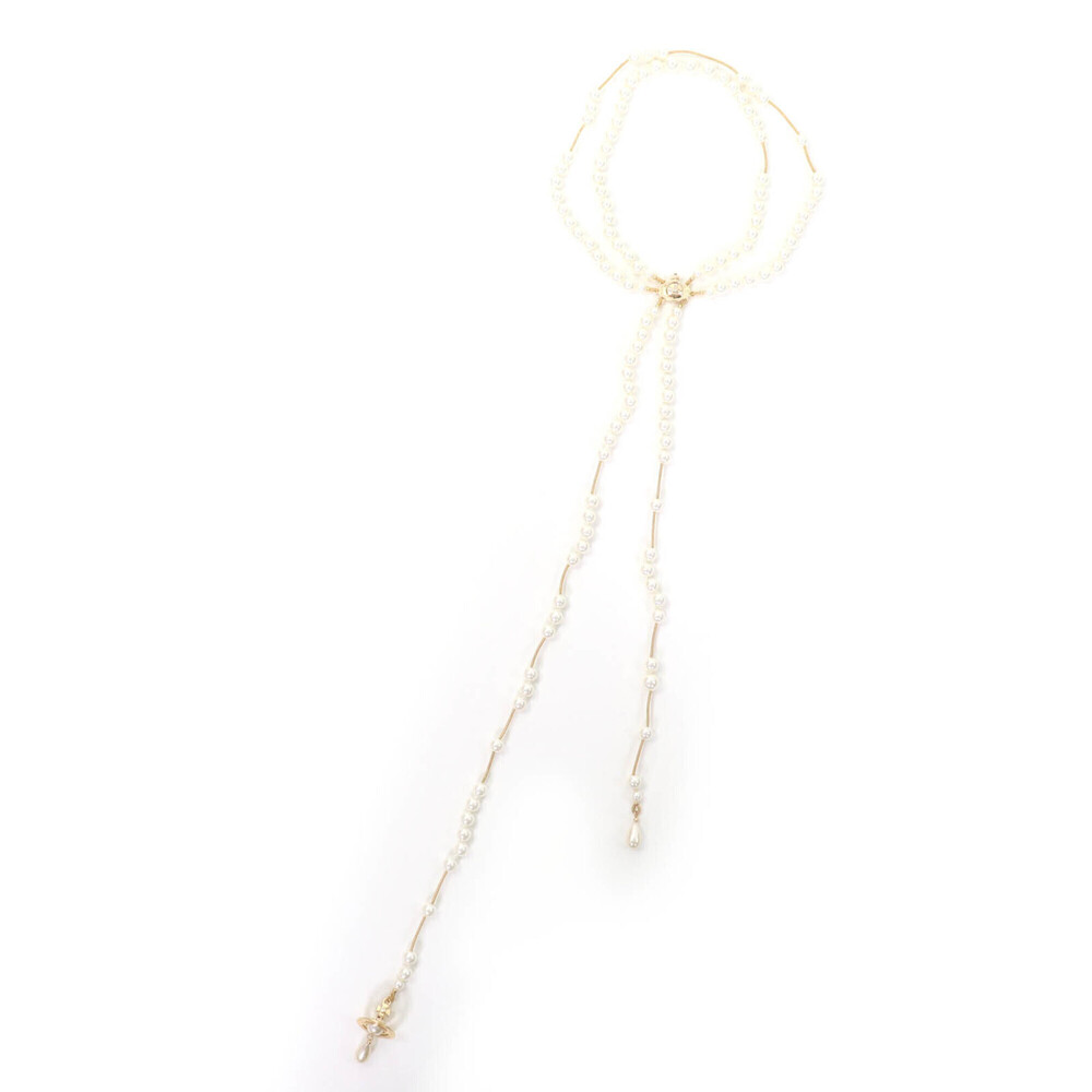 Vivienne Westwood Broken Pearl Choker Rhinestone Faux Necklace Gold Women's w...